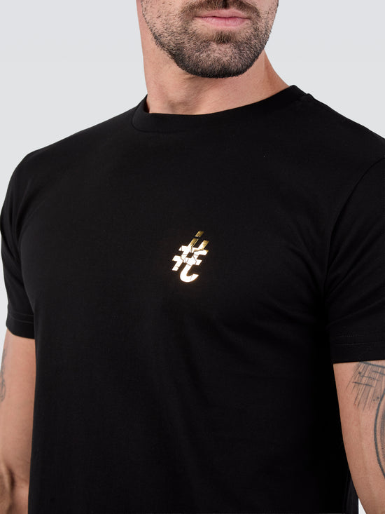 Camiseta Básica Pima Preto Logo Gold