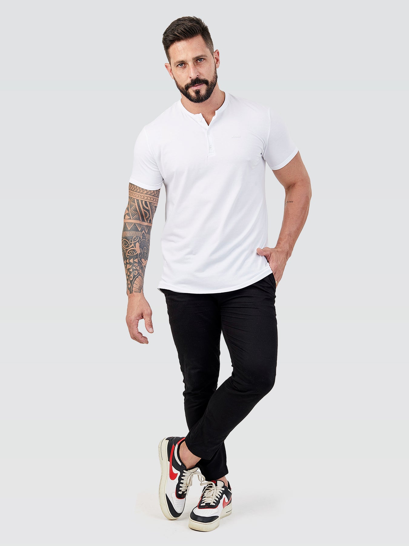 Camiseta Henley Branco