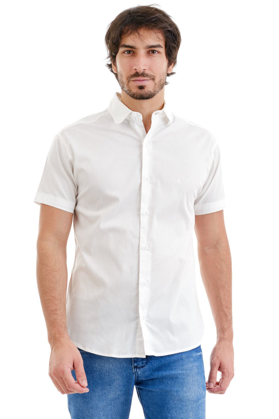 Camisa Social Branca Brasão Branco
