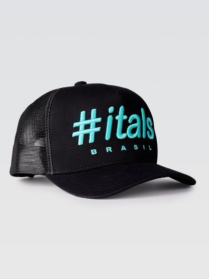 Boné Trucker #itals Vintage Preto — Bordado Verde Água