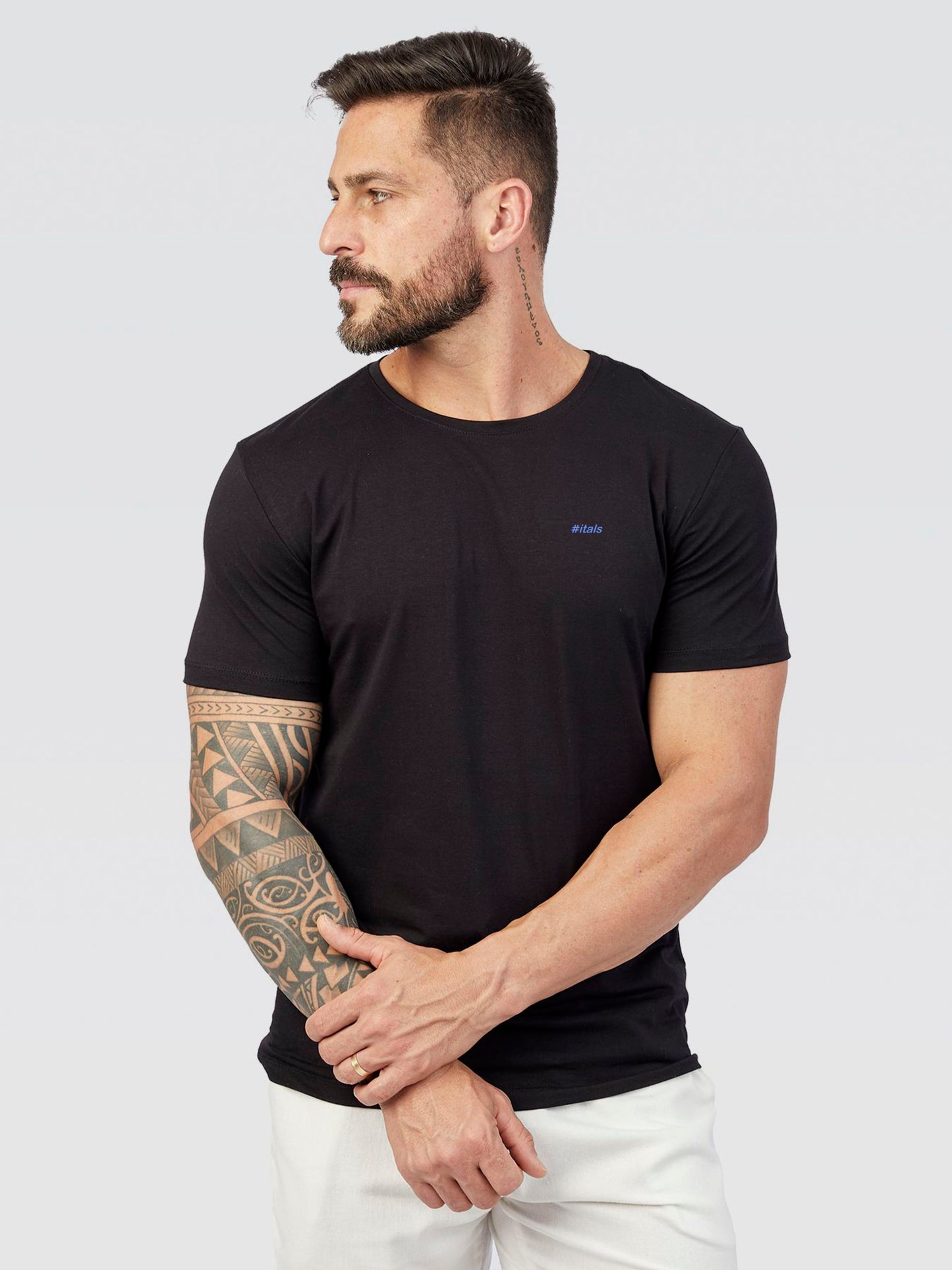 Camiseta Algodão Egípcio #itals Preta — Logo Neon Azul