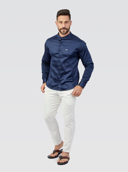 Camisa Social Gola Padre Acetinada Marinho