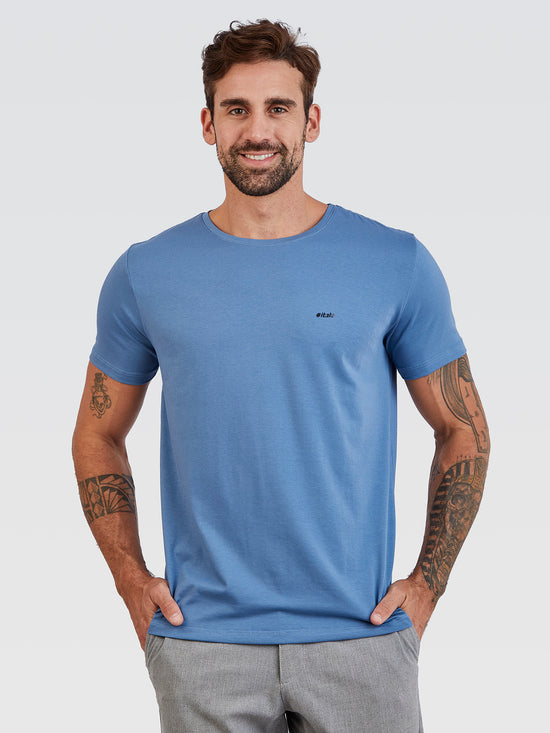 Camiseta Básica Azul Stylo Logo Preto