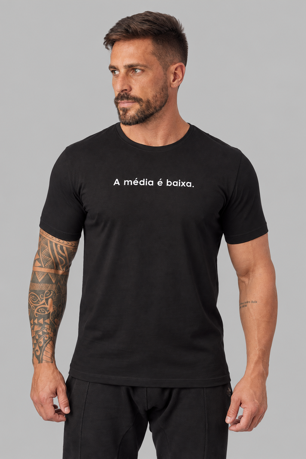 Camiseta Algodão Egípcio #itals Média Baixa Preta