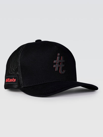 Boné Trucker #itals Preto — Brasão Mágico Vermelho