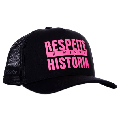 Boné itals Respeite Minha História Black Tinta Mágica Pink