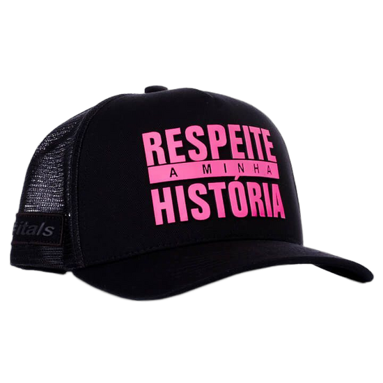 Boné itals Respeite Minha História Black Tinta Mágica Pink