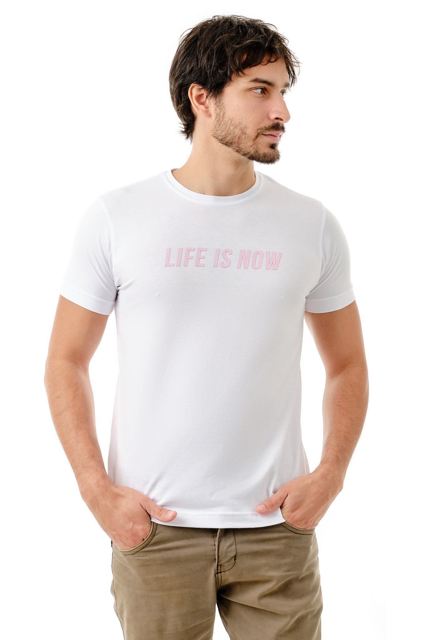 Tshirt Branca Life is Now Rosê