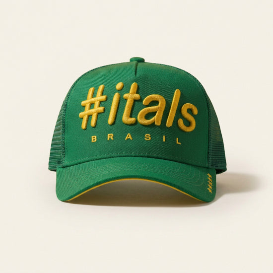 Boné Trucker #itals Vintage Brasil Verde - bordado 3D amarelo dourado
